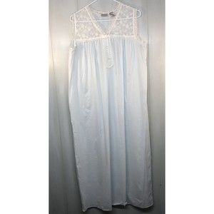 NWOT Delicates Sleeveless Nightgown Women's Size M Blue Cotton Embroidered Lace